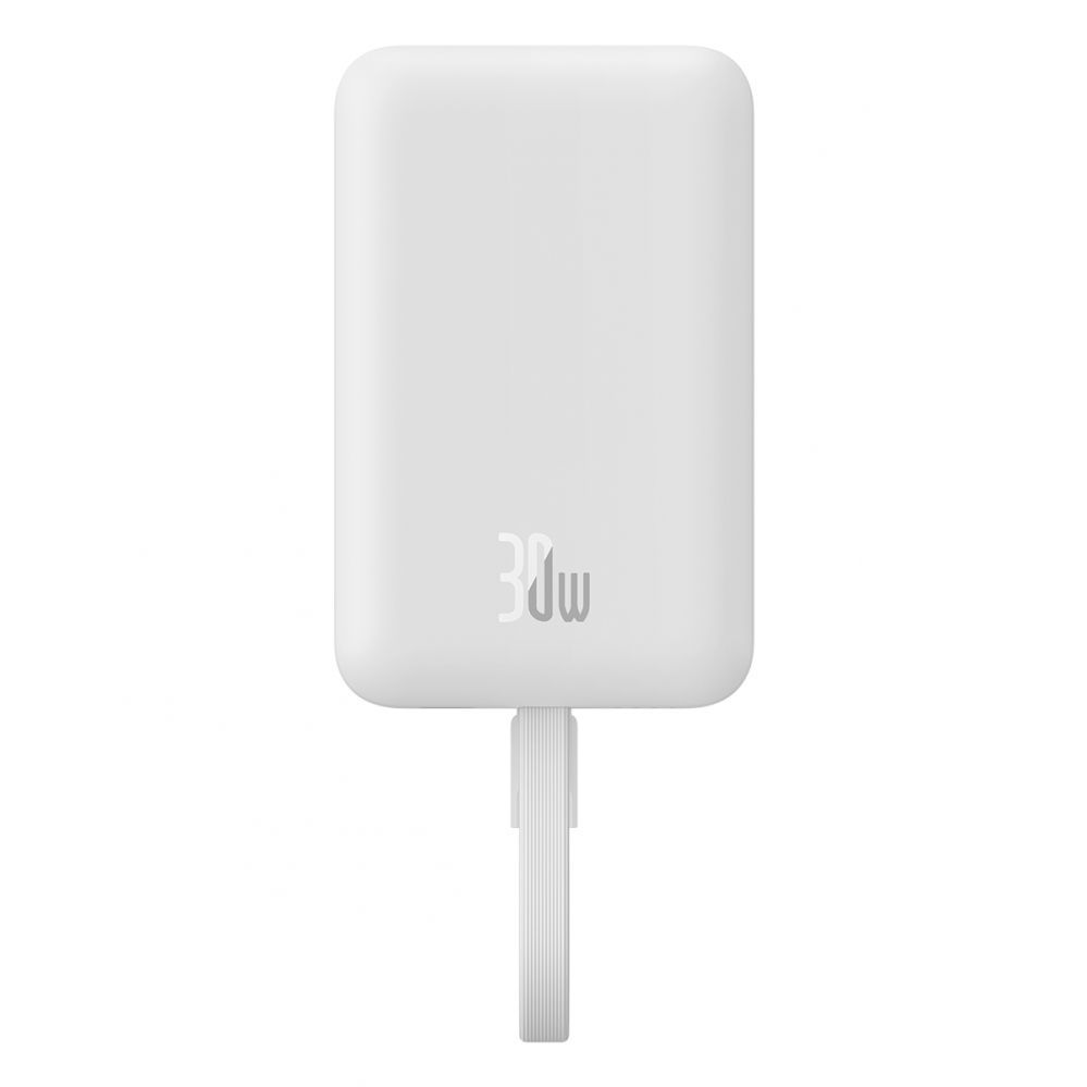 Väline aku Baseus Baseus Magnetic Mini MagSafe 10000mAh 30W powerbank with built-in USB-C cable - white + Baseus Simple Series USB-C - USB-C 60W 0.3m cable
