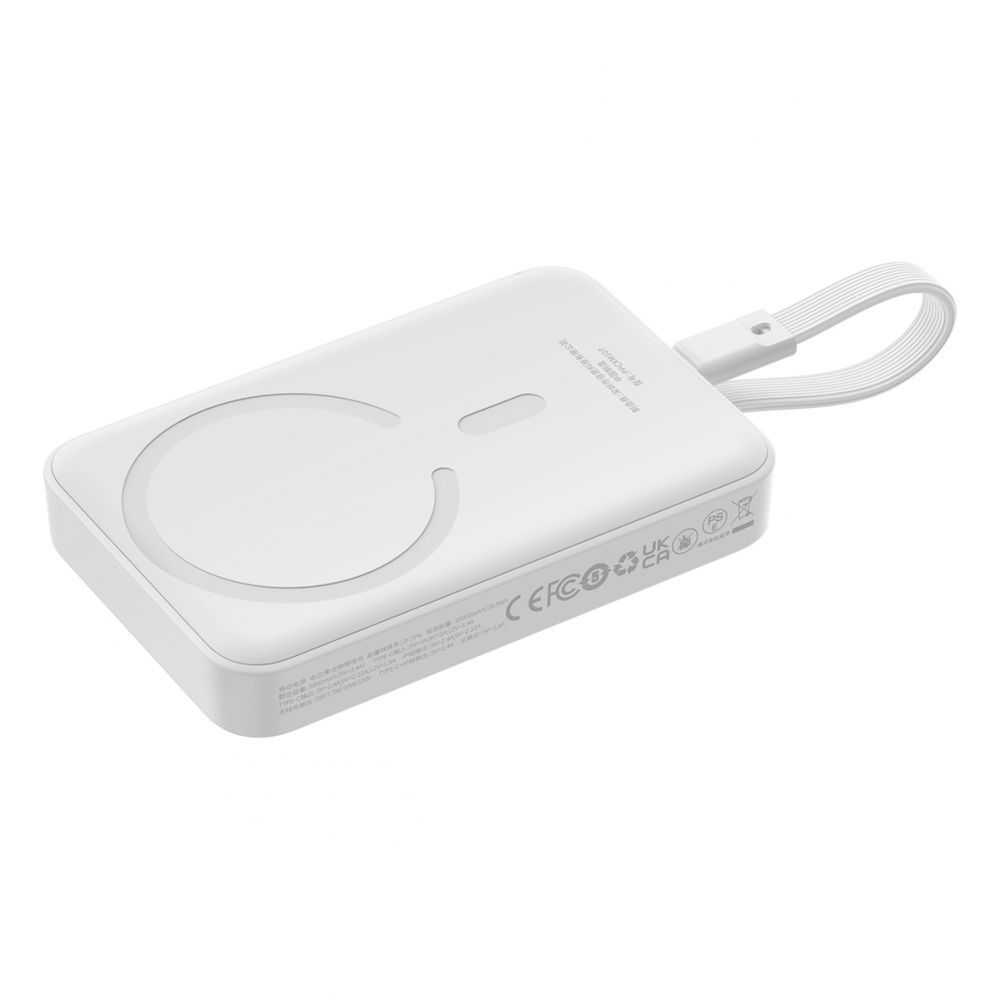 Väline aku Baseus Baseus Magnetic Mini MagSafe 10000mAh 30W powerbank with built-in USB-C cable - white + Baseus Simple Series USB-C - USB-C 60W 0.3m cable