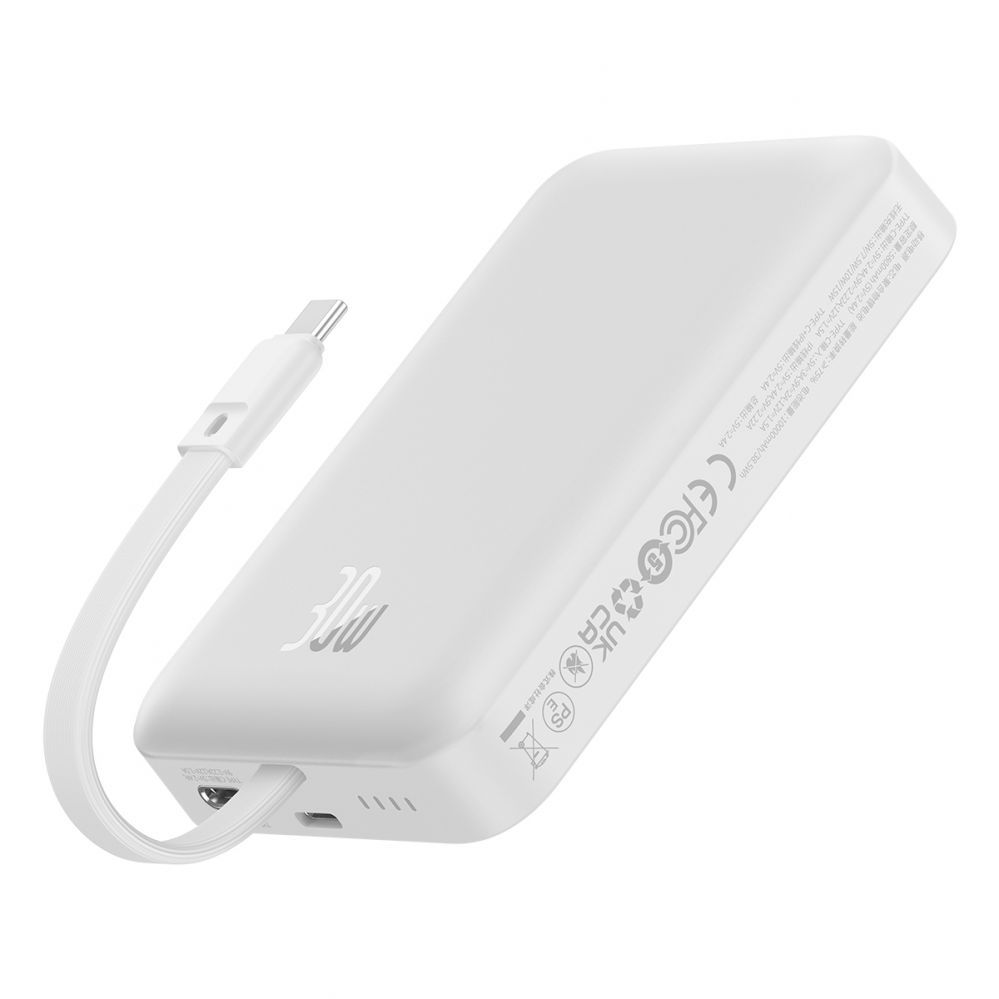 Väline aku Baseus Baseus Magnetic Mini MagSafe 10000mAh 30W powerbank with built-in USB-C cable - white + Baseus Simple Series USB-C - USB-C 60W 0.3m cable