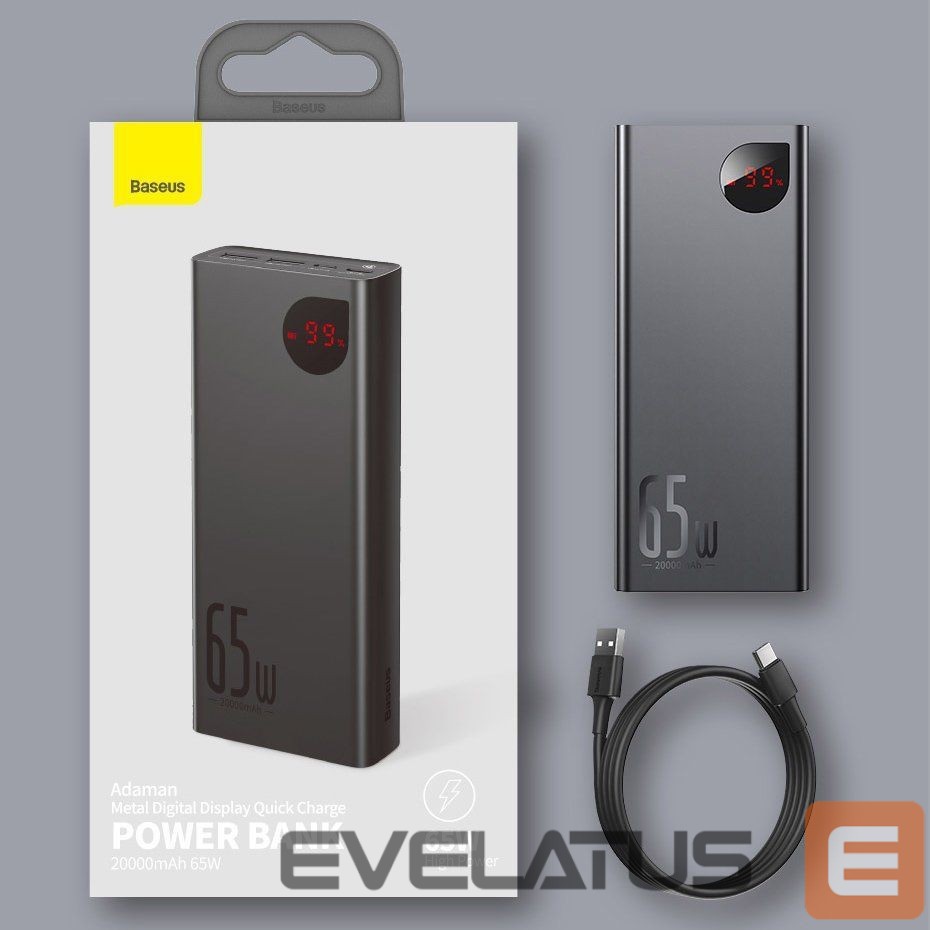 Väline aku Baseus Baseus Adaman powerbank 2x USB / 1x USB Type C / 1x micro USB 20000mAh 65W Quick Charge 3.0 Power Delivery black (PPIMDA-D01)