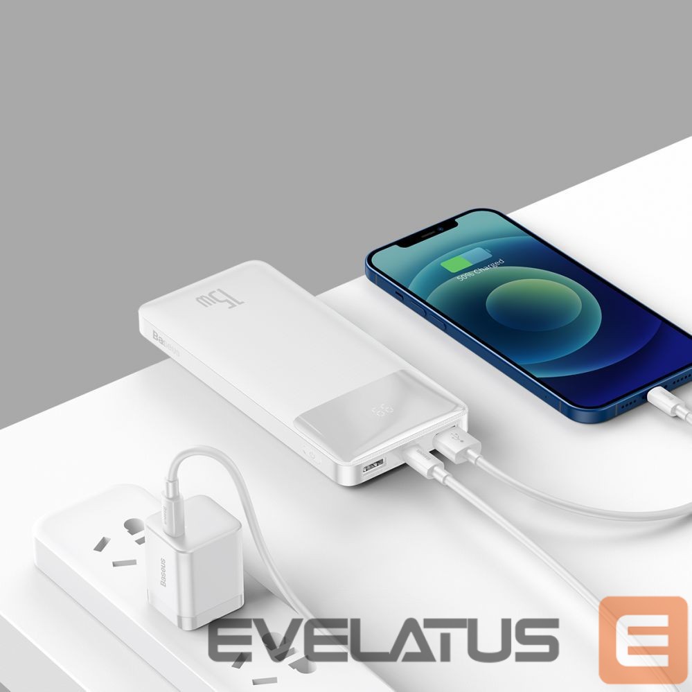 Väline aku Baseus Baseus Bipow powerbank with display 10000mAh 15W white (Overseas Edition) + USB-A - Micro USB cable 0.25m white (PPBD050002)