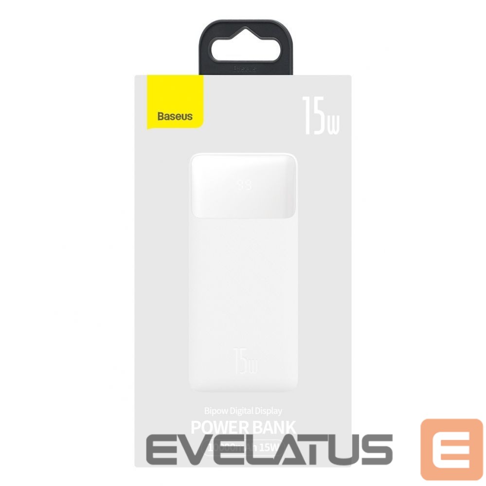 Väline aku Baseus Baseus Bipow powerbank with display 10000mAh 15W white (Overseas Edition) + USB-A - Micro USB cable 0.25m white (PPBD050002)