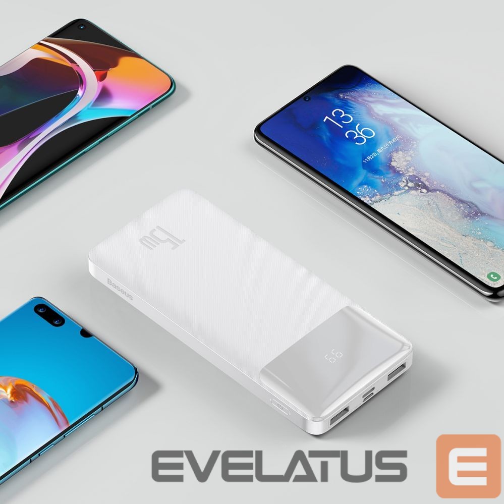 Väline aku Baseus Baseus Bipow powerbank with display 10000mAh 15W white (Overseas Edition) + USB-A - Micro USB cable 0.25m white (PPBD050002)