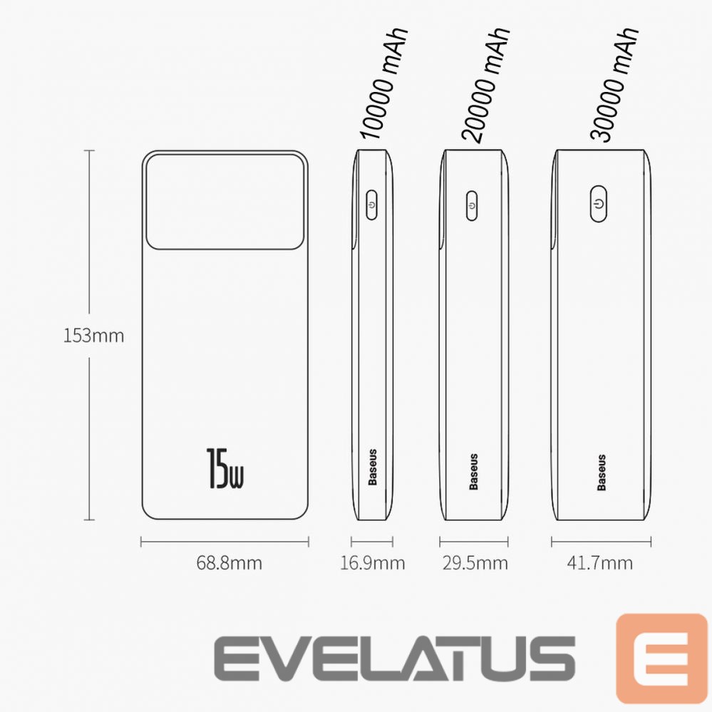 Väline aku Baseus Baseus Bipow powerbank with display 10000mAh 15W white (Overseas Edition) + USB-A - Micro USB cable 0.25m white (PPBD050002)