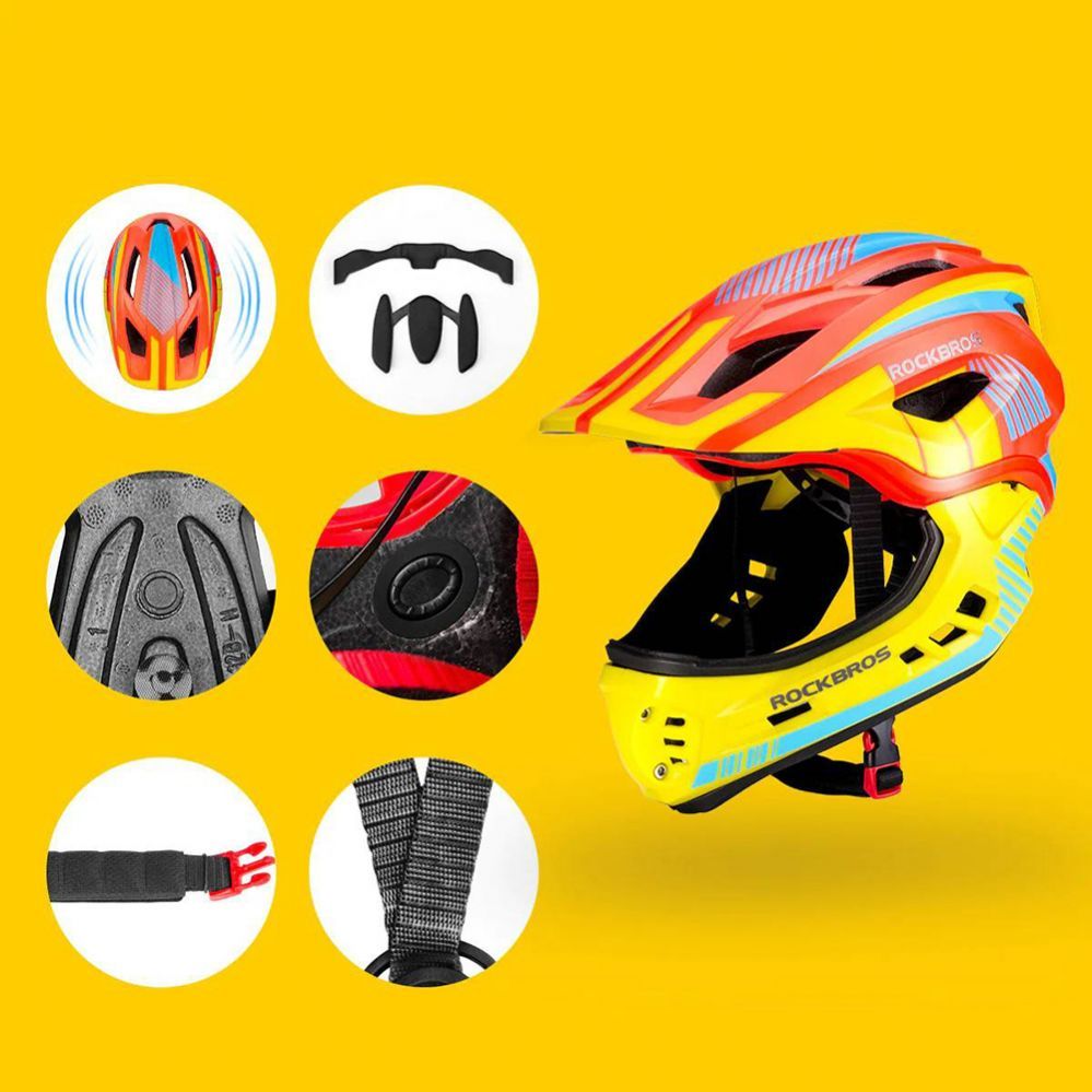 Jalgratta tarvik Rockbros Rockbros TT-32SOYB-M children's bicycle helmet with detachable chinbar, size M - yellow-orange