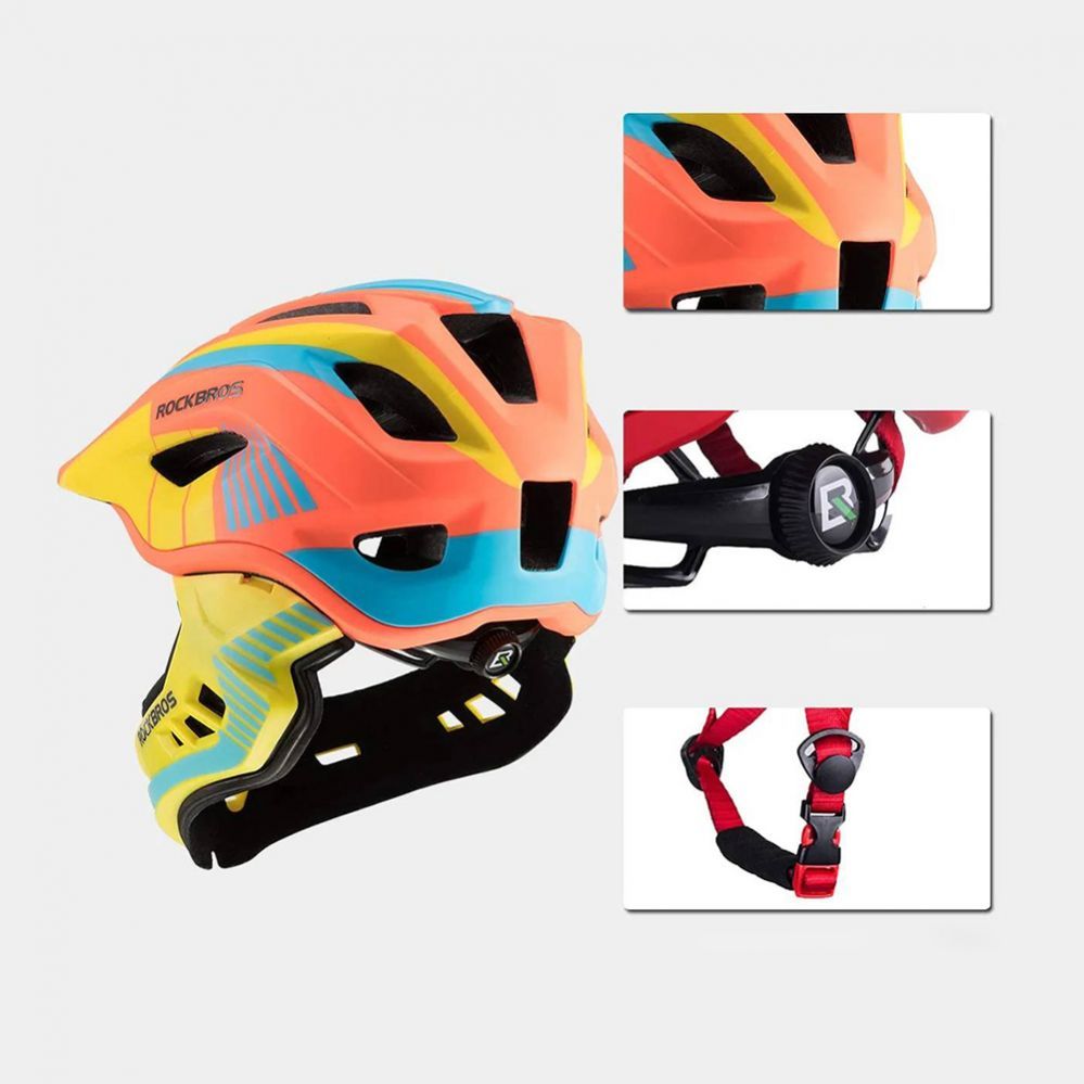 Jalgratta tarvik Rockbros Rockbros TT-32SOYB-M children's bicycle helmet with detachable chinbar, size M - yellow-orange