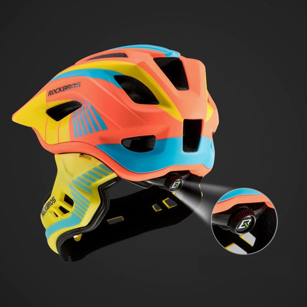 Jalgratta tarvik Rockbros Rockbros TT-32SOYB-M children's bicycle helmet with detachable chinbar, size M - yellow-orange