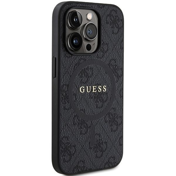 Back panel cover Guess Guess 4G Collection Leather Metal Logo MagSafe Case for iPhone 15 Pro - Black