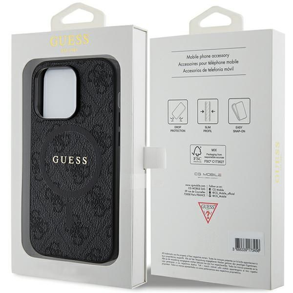 Back panel cover Guess Guess 4G Collection Leather Metal Logo MagSafe Case for iPhone 15 Pro - Black
