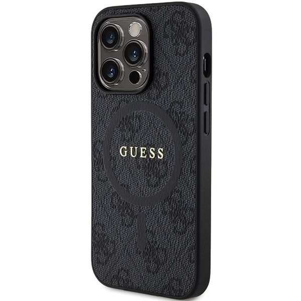 Back panel cover Guess Guess 4G Collection Leather Metal Logo MagSafe Case for iPhone 15 Pro - Black