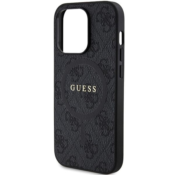 Back panel cover Guess Guess 4G Collection Leather Metal Logo MagSafe Case for iPhone 15 Pro - Black