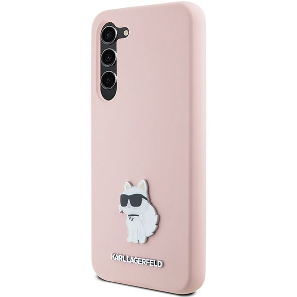 Nugarėlės dėklai Karl Lagerfeld Karl Lagerfeld Silicone Choupette Metal Pin case for Samsung Galaxy S23 - pink