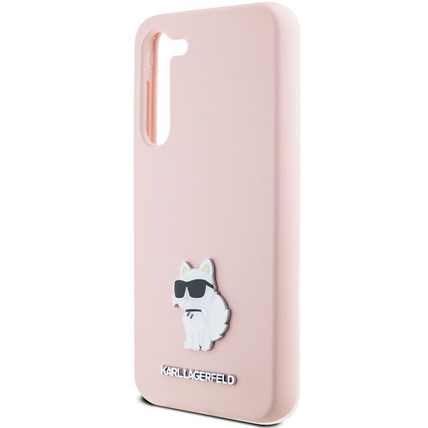 Nugarėlės dėklai Karl Lagerfeld Karl Lagerfeld Silicone Choupette Metal Pin case for Samsung Galaxy S23 - pink