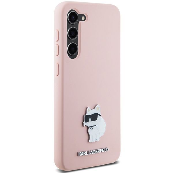 Nugarėlės dėklai Karl Lagerfeld Karl Lagerfeld Silicone Choupette Metal Pin case for Samsung Galaxy S23 - pink