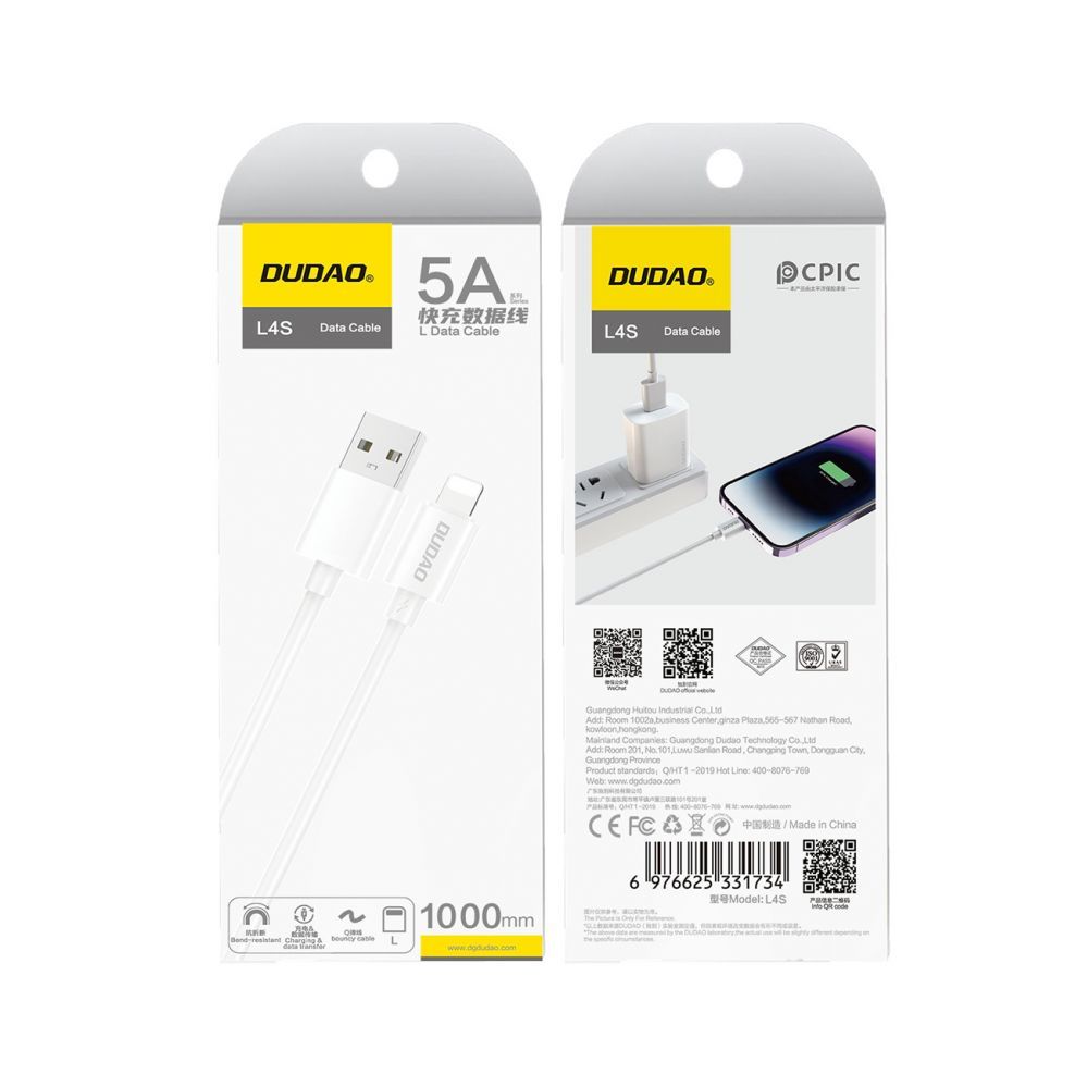 Kabelis Dudao Dudao L4SL USB-A / Lightning 2A cable 1m - white