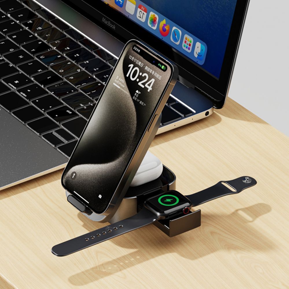 Adapteris Dudao Dudao A11Pro+ 15W 3in1 Inductive Charger for Phone/Smartwatch/Headphones - Black