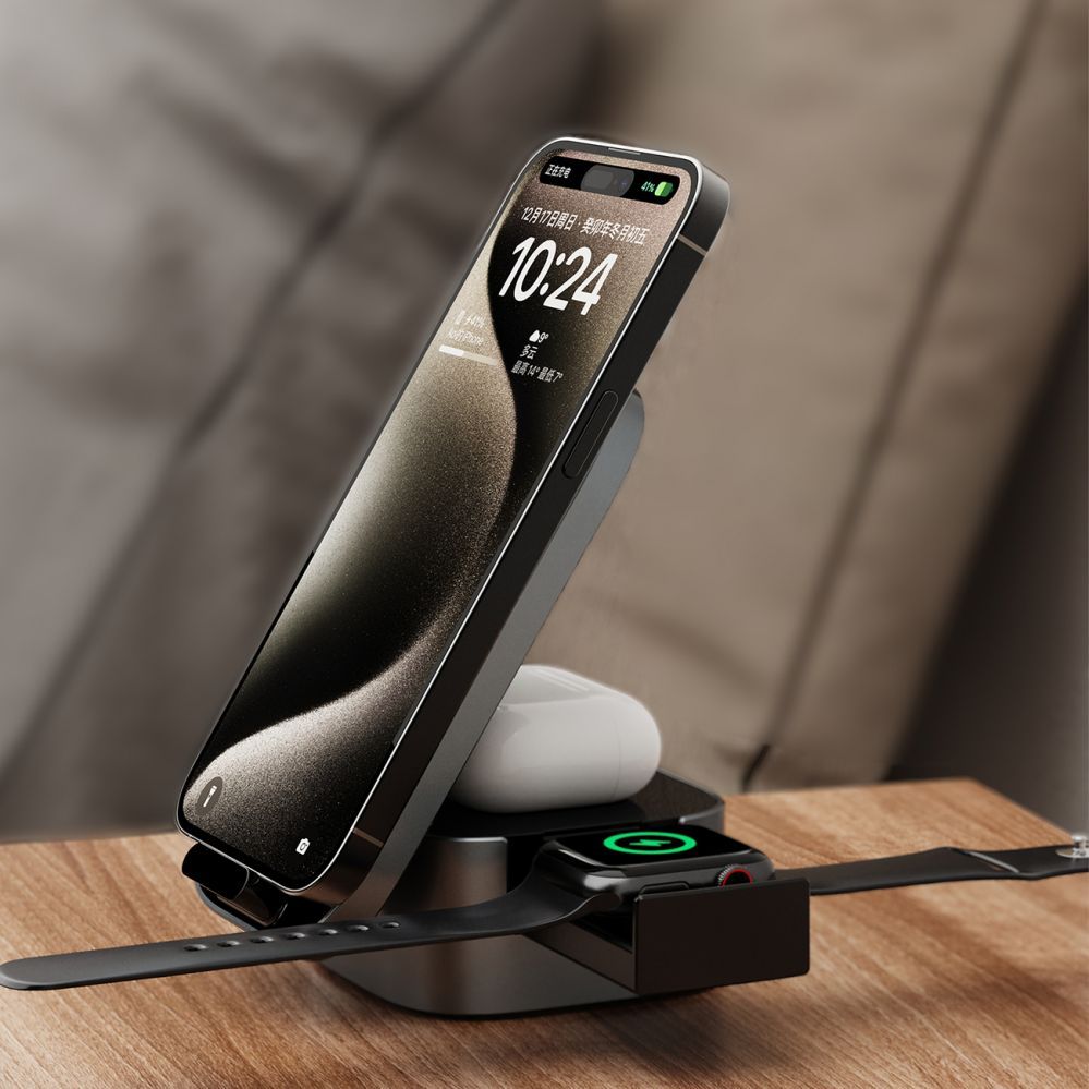 Adapteris Dudao Dudao A11Pro+ 15W 3in1 Inductive Charger for Phone/Smartwatch/Headphones - Black