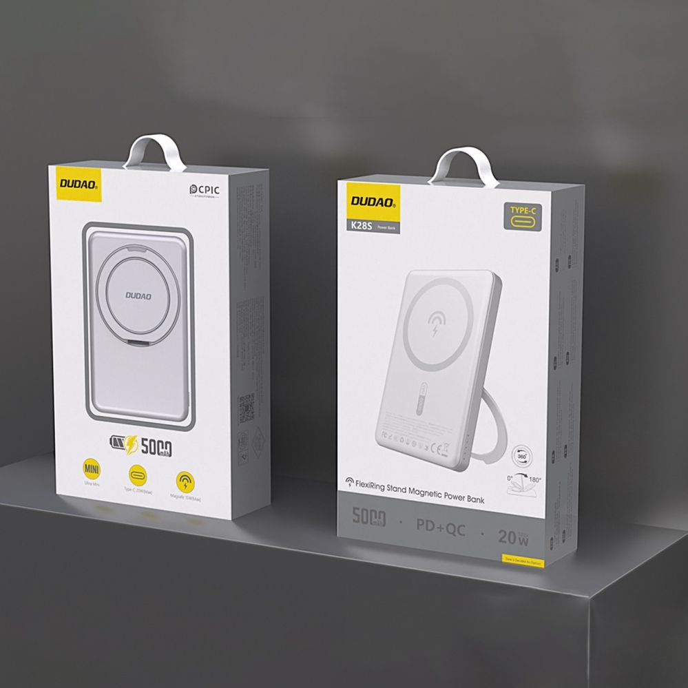 Väline aku Dudao Dudao K28S 20W PD 5000mAh Powerbank with MagSafe and Stand - Silver