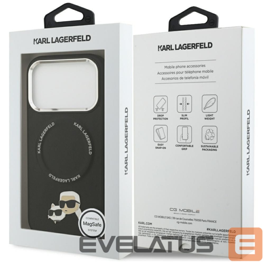 Back panel cover Karl Lagerfeld KARL LAGERFELD case for IPHONE 17 Pro Max compatible with MagSafe KLHMP17XPSMLRKCK (PU K&C Pins) black
