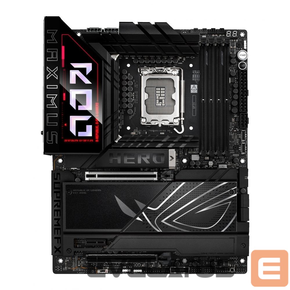 Intel protsessori emaplaat Asus ROG MAXIMUS Z890 HERO | Processor family Intel | Processor socket LGA1851 | DDR5 | Supported hard disk drive interfaces M.2, SATA | Number of SATA connectors 4