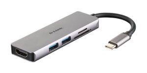Rūteris D-link  5-in-1 USB-C  Hub with HDMI and SD/microSD Card Reader DUB-M530	 0.11 m 