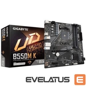 Pamatplate Intel procesorsiem Gigabyte  B550M K 1.0 M/B Processor family AMD, Processor socket AM4, DDR4 DIMM, Memory slots 4, Supported hard disk drive interfaces 	SATA, M.2, Number of SATA connectors 4, Chipset AMD B550, Micro ATX 