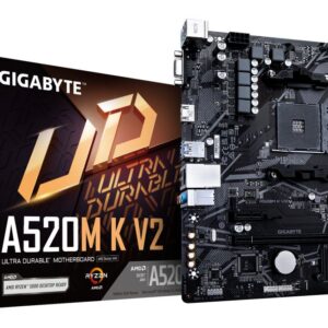 Intel protsessori emaplaat Gigabyte  A520M K V2 1.0 M/B Processor family AMD, Processor socket AM4, DDR4 DIMM, Memory slots 2, Supported hard disk drive interfaces 	SATA, M.2, Number of SATA connectors 4, Chipset AMD A520, Micro ATX 