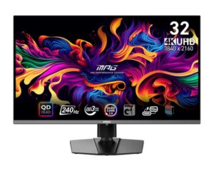Monitors MSI  Monitor||31.5"|Gaming/4K|Panel QD-OLED|3840x2160|16:9|Matte|0.03 ms|Swivel|Pivot|Height adjustable|Tilt|Colour Black|MPG321URXQD-OLED 
