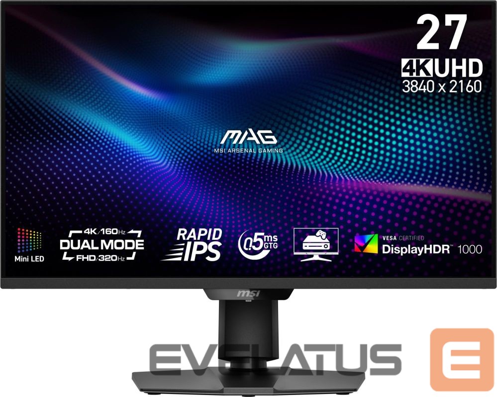 Monitorid MSI LCD Monitor||MAG 274UPDF E16M|27"|Gaming/Frameless/4K|Matte|Panel IPS|3840x2160|16:9|160Hz|0.5 ms|Colour Black|MAG274UPDFE16M