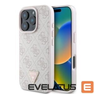 Cits mobilo telefonu aksesuārs Guess  Guess Leather 4G Triangle Strass MagSafe Case for iPhone 16 Pro Max - Pink 