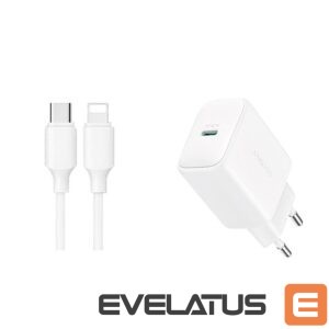 Adapteris Joyroom  Joyroom JR-TCF20 USB-C PD 20W network charger - white + USB-C / Lightning cable 1m 
