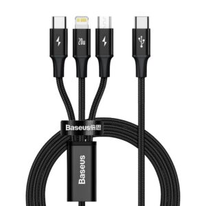 Cable Baseus  Baseus Rapid Series 3in1 USB-C - USB-C / Lightning / micro USB cable 20W PD 1.5m - black 