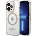 Citas preces Guess  Guess Metal Outline MagSafe case for iPhone 15 Pro - gold 
