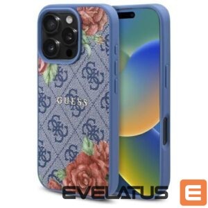 Citas preces Guess  Guess 4G Flowers Print MagSafe case for iPhone 16 Pro - blue 