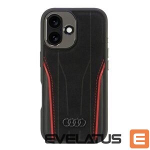 Citas preces Audi  Audi Genuine Leather MagSafe iPhone 16 6.1" black-red hardcase AU-TPUPCMIP16-R8/D3-RD 