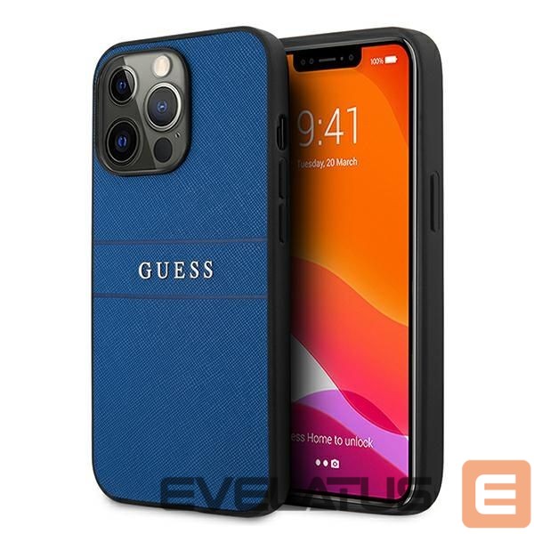 Citas preces Guess Guess Saffiano Strap Case for iPhone 13 Pro Max 6.7" - Blue