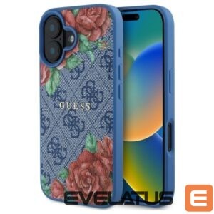Citas preces Guess  Guess GUHMP16SP4ROPEMCB iPhone 16 6.1" blue/blue hardcase 4G Flowers Print MagSafe 