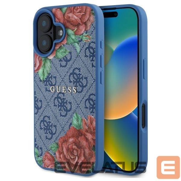 Citas preces Guess Guess GUHMP16SP4ROPEMCB iPhone 16 6.1" blue/blue hardcase 4G Flowers Print MagSafe