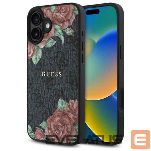 Citas preces Guess Guess GUHMP16SP4ROPEMCK iPhone 16 6.1" black/black hardcase 4G Flowers Print MagSafe