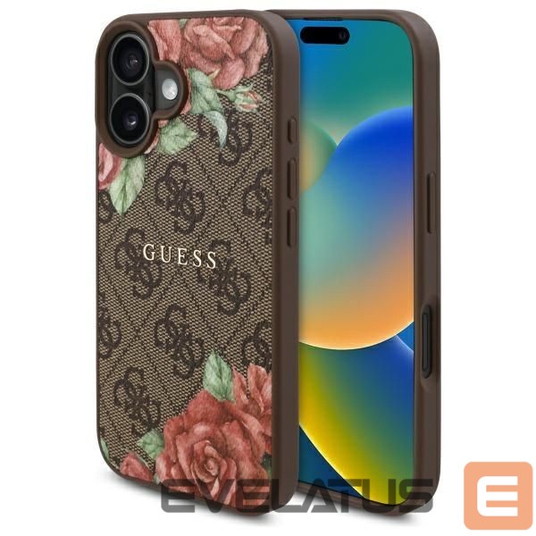 Citas preces Guess Guess GUHMP16SP4ROPEMCW iPhone 16 6.1" brown/brown hardcase 4G Flowers Print MagSafe