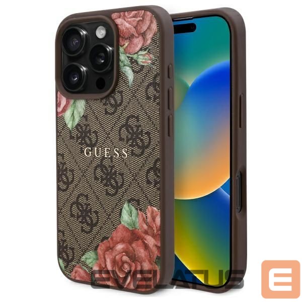 Citas preces Guess Guess GUHMP16XP4ROPEMCW iPhone 16 Pro Max 6.9" brown/brown hardcase 4G Flowers Print MagSafe