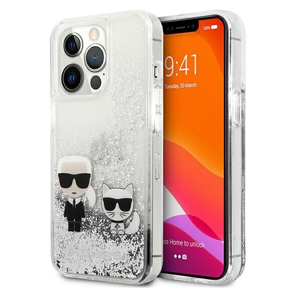 Kitos prekės Karl Lagerfeld Karl Lagerfeld Liquid Glitter Karl&Choupette case for iPhone 13 Pro / 13 6.1" - silver