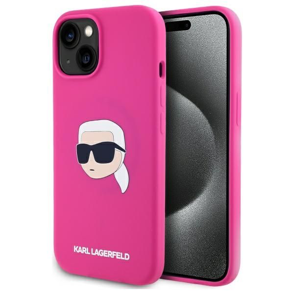 Citas preces Karl Lagerfeld Karl Lagerfeld KLHMP15SSKHPPLF iPhone 15 6.1" fuchsia/fuschia hardcase Silicone Karl Head Print MagSafe