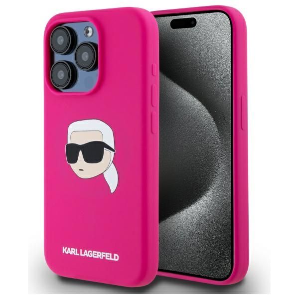 Citas preces Karl Lagerfeld Karl Lagerfeld KLHMP15XSKHPPLF iPhone 15 Pro Max 6.7" fuchsia/fuschia hardcase Silicone Karl Head Print MagSafe