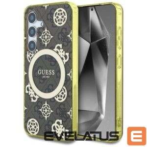 Citas preces Guess  Guess 4G Background Gold Electroplated Peony Pattern MagSafe case for Samsung Galaxy S25 brown 