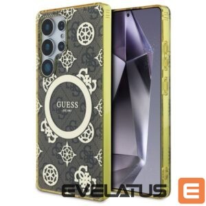 Citas preces Guess  Guess 4G Background Gold Electroplated Peony Pattern MagSafe Case for Samsung Galaxy S25 Ultra Brown 