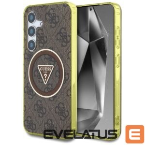 Citas preces Guess  Guess 4G Glitter Triangle Buttons MagSafe Case for Samsung Galaxy S25 Brown 