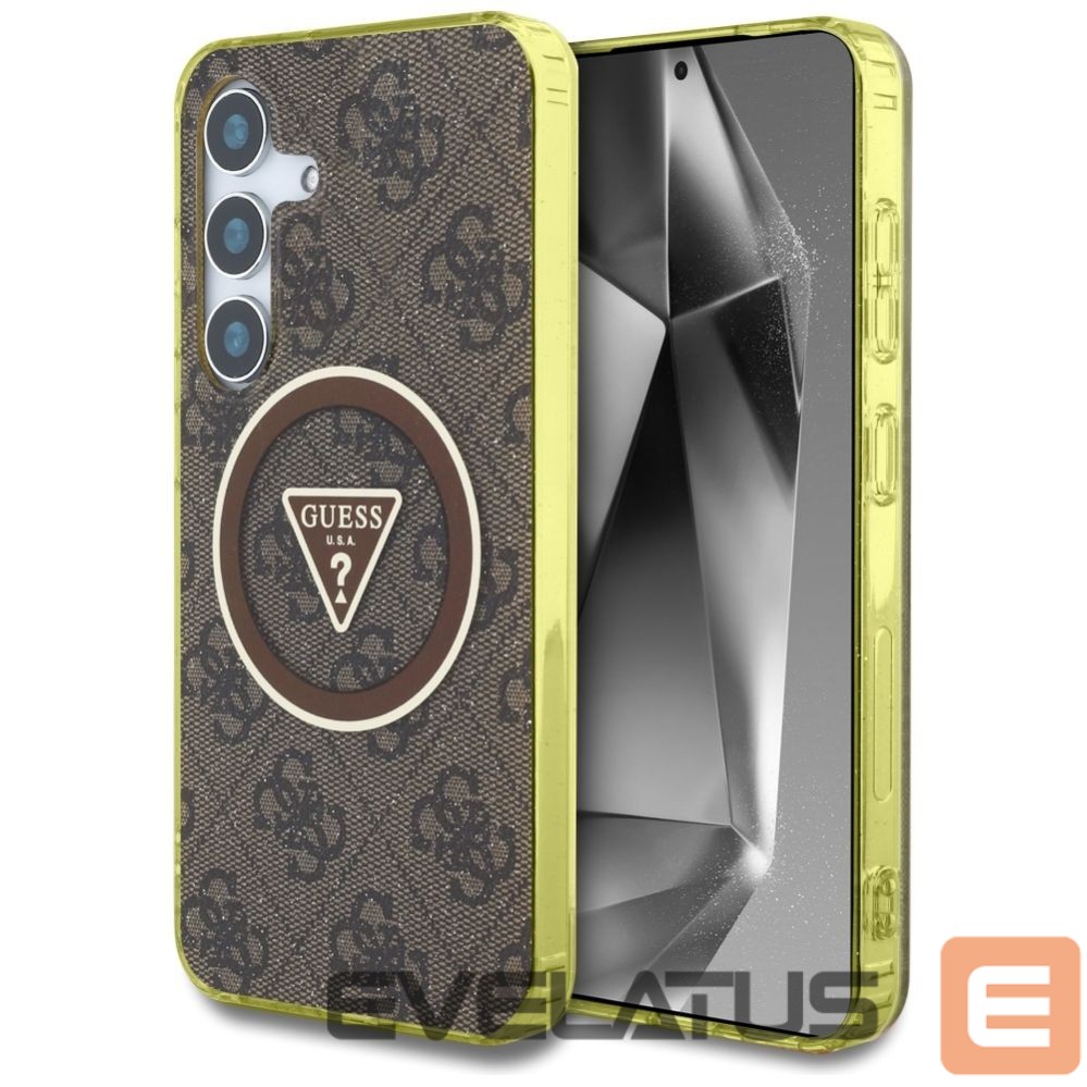 Citas preces Guess Guess 4G Glitter Triangle Buttons MagSafe Case for Samsung Galaxy S25 Brown