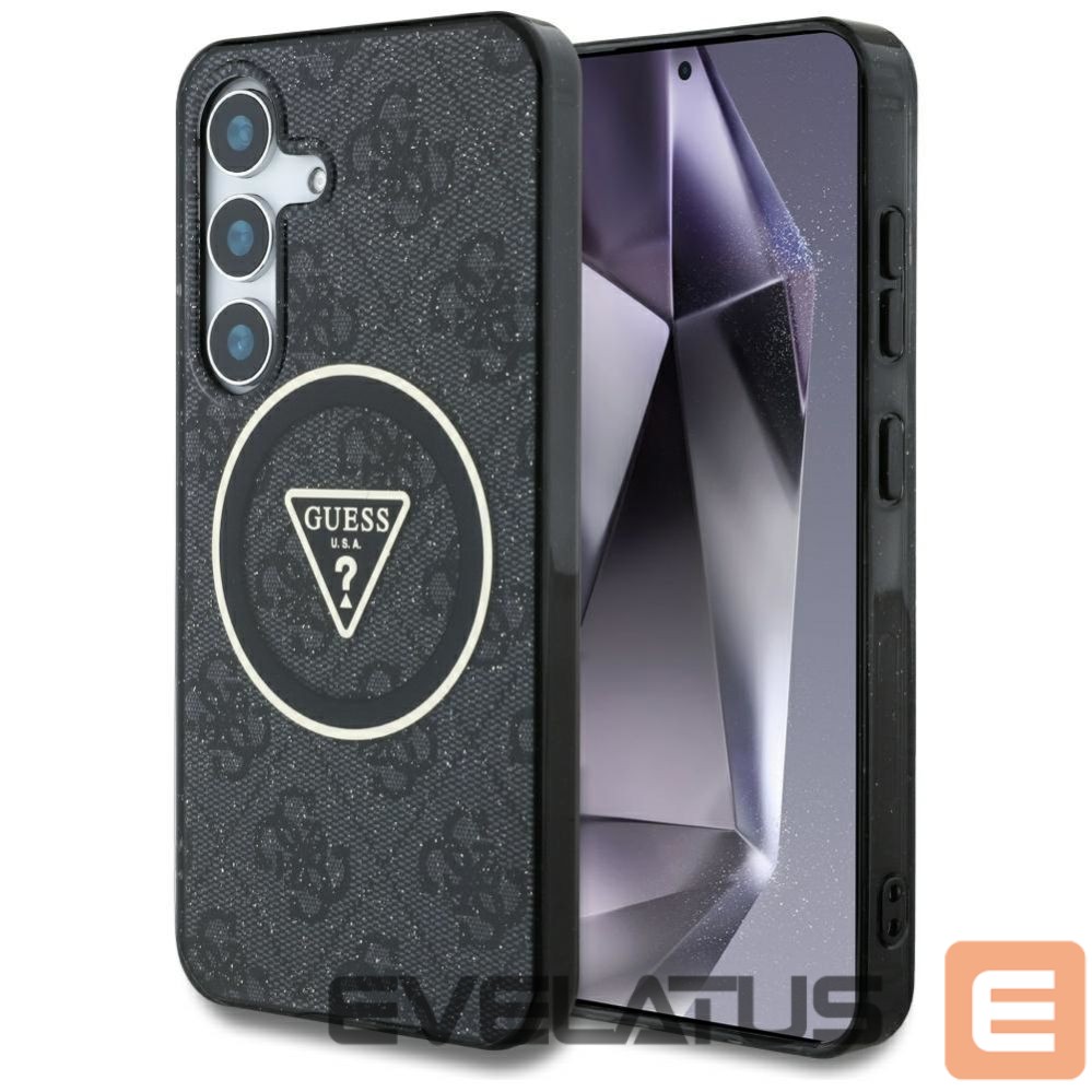 Citas preces Guess Guess 4G Glitter Triangle Buttons MagSafe Case for Samsung Galaxy S25 Plus Black