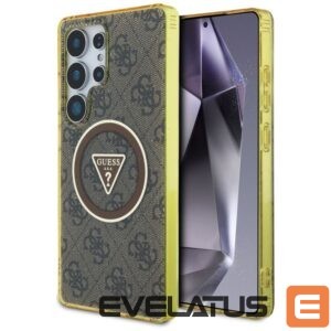 Citas preces Guess  Guess 4G Glitter Triangle Buttons MagSafe Case for Samsung Galaxy S25 Ultra Brown 